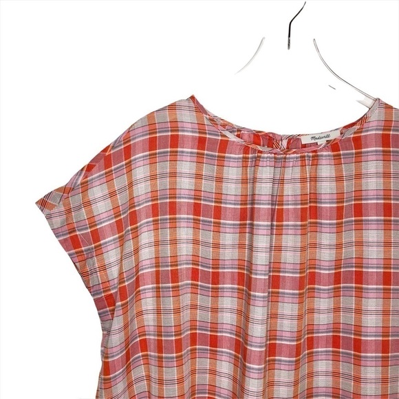 Madewell Plaid Pleat Neck Preppy Women’s Plaid Oversized Academia Top Sz XS - Picture 5 of 10